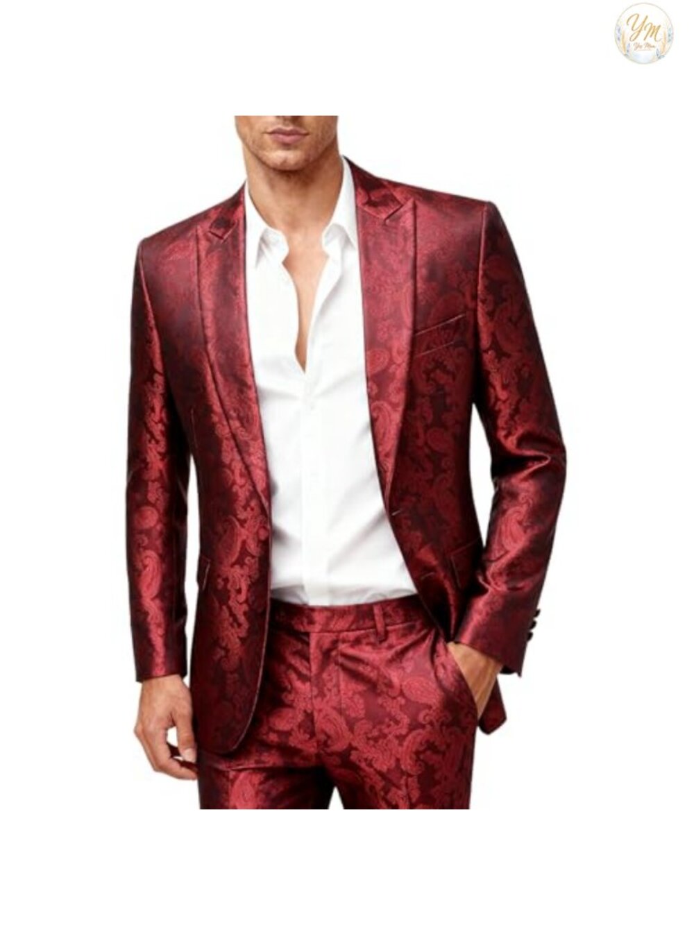 Mens 2 Piece Paisley Dress Suit One Button Blazer Pants Set Formal Wedding Party